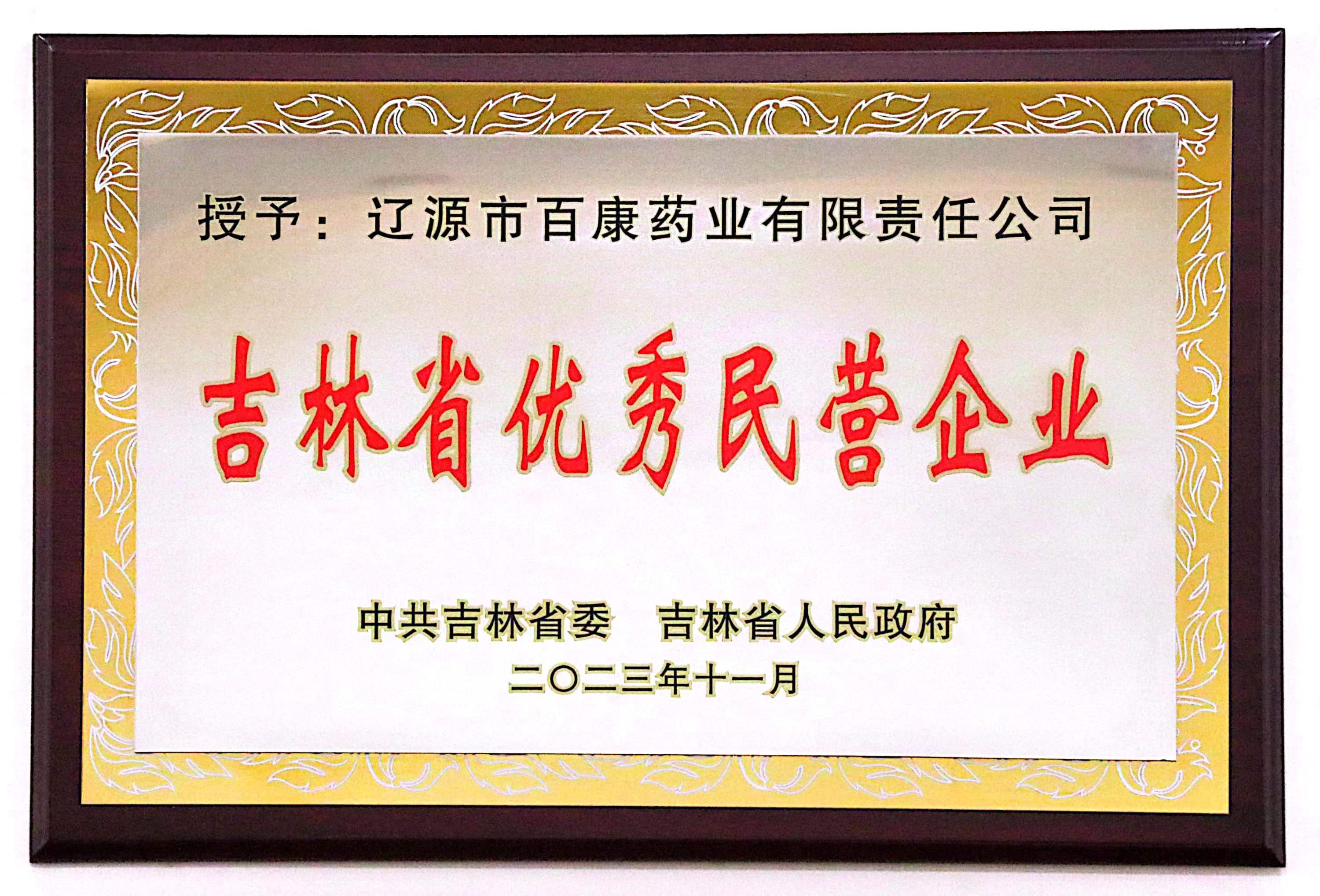 百康药业、总经理罗骥分别荣获“吉林省优秀民营企业”和“吉林省优秀民营企业家”称号